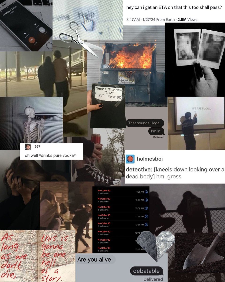 I love #unhingedpit so here’s a nice little perfectly normal moodboard for KARMA’S HIT LIST🥰✨

🔪kissing while someone’s getting murdered
🔪getting drunk instead of processing emotions
🔪why tf is the school still assigning homework?

NEWS SOON👀