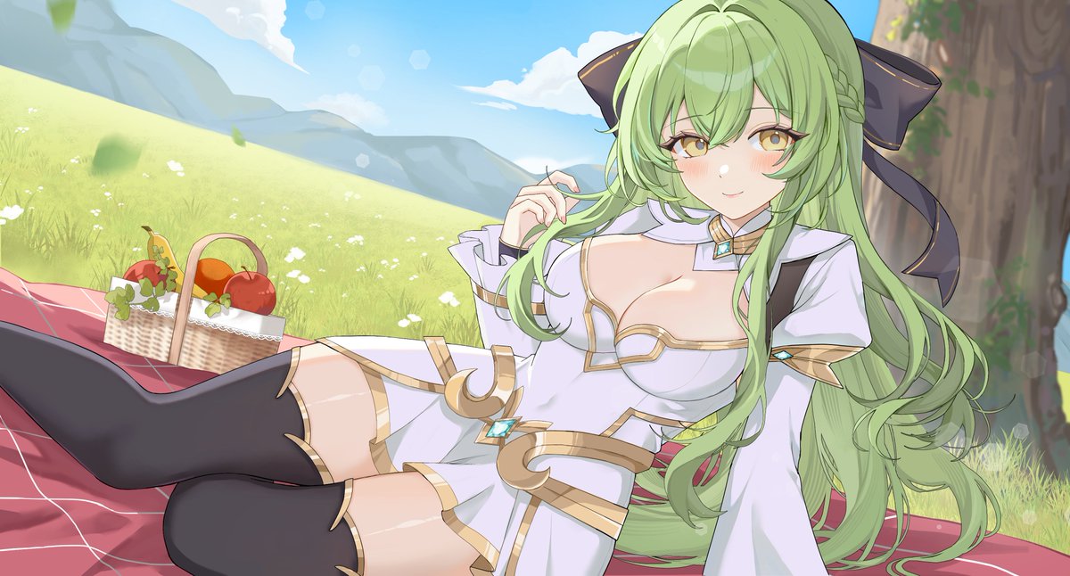 pachi_art_'s tweet photo. 「要不要和我一起野餐呢？」
繪製了 Grand Archive 的 Lorraine 💚
感謝 多多二點零 的信任委託！
讓我自由發揮🥹💖才誕生了這個主題～
完成時真的有被她的的溫柔氣息包圍的感覺
畫得好開心( 🫶🏻･ω･ )

#GrandArchive #GrandArchiveTCG https://t.co/Wh4fV8aujs