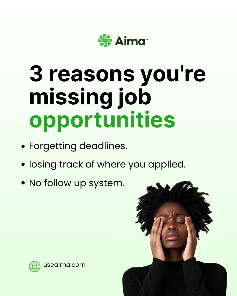 useaima's tweet image. Applying to jobs but losing track? 🤔
Too many boards. Missed deadlines. Duplicate apps.

With Aima, every application lives in one smart hub.
✅ Track.
✅ Apply.
✅ Follow up with clarity.

👉 Start with Aima today.

#JobSearchJourney #ApplicationTracker #StayOrganized #Aima