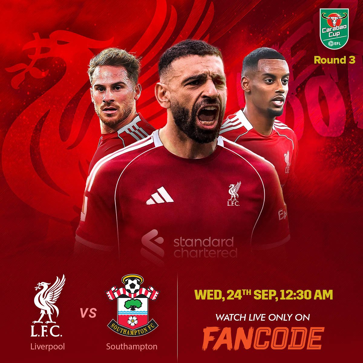 LFCGoa's tweet image. The Reds begin their Carabao Cup campaign at Anfield as they host Southampton. Watch all the action live only on FanCode - fancode.onelink.me/tTJR/la1f0g3y

20% Off on the Liverpool Team Pass. Use Code - ARNECUP20 

#CarabaoCup #CarabaoCupOnFanCode #Liverpool