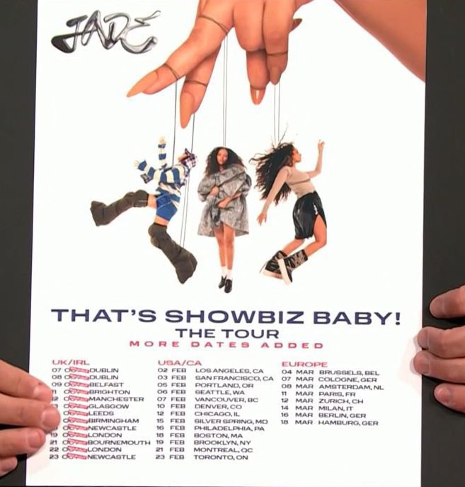 Isso aqui é um sonho de criança para qualquer fã do Little Mix 🥹 

A turnê “THAT’S SHOWBIZ BABY” da Jade, além da Europa, também irá passar por locais da América do Norte, como Los Angeles, Vancouver, Chicago, Toronto e mais.