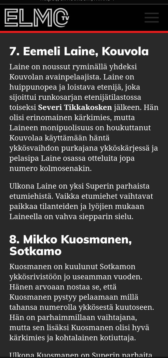 Vähän yllättävämpikin nimi Elmon 2025 kauden parhaiden pelaajien listalla. #Pesis