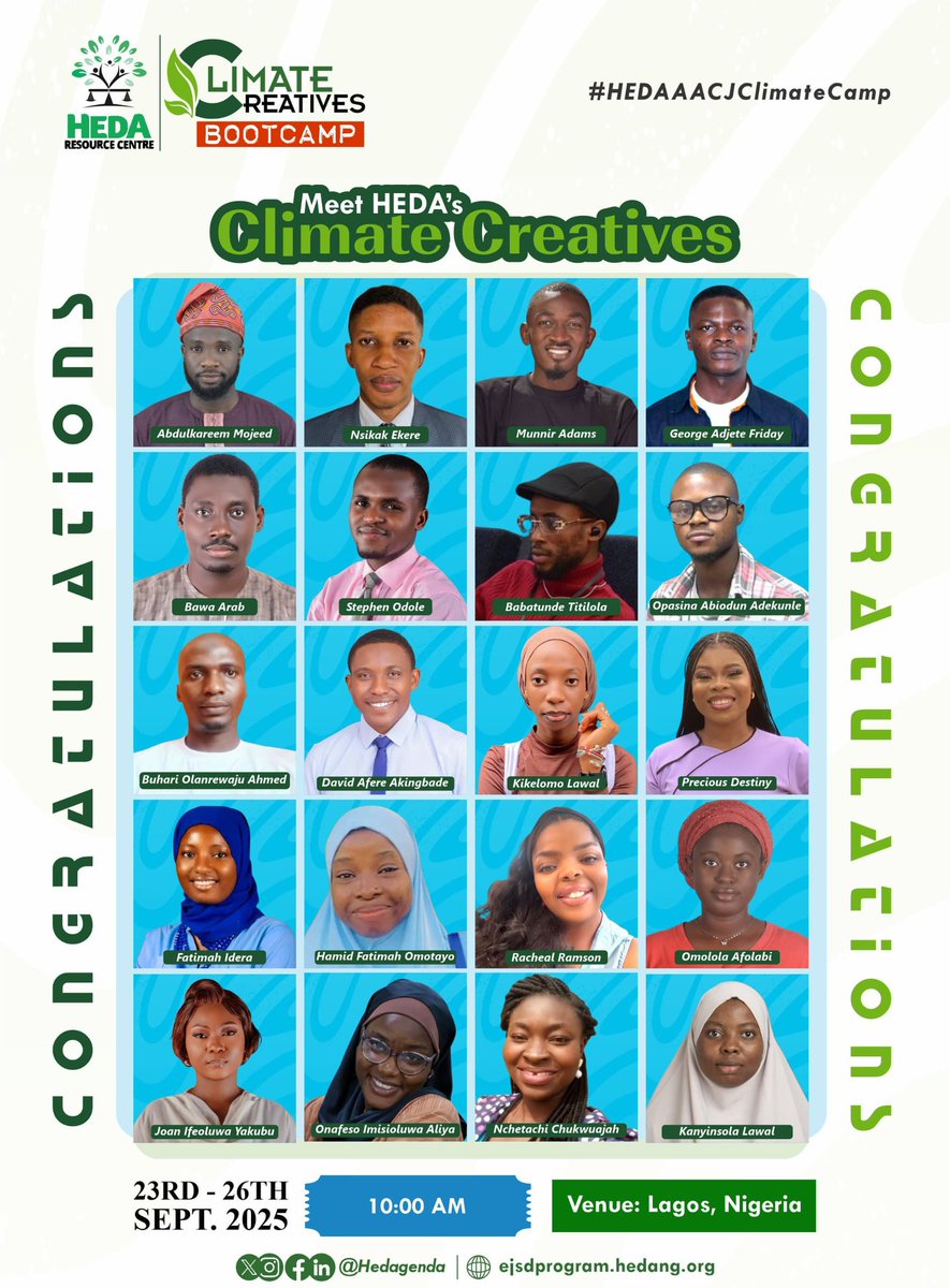 HEDA Climate Creatives Bootcamp Officially Opens!

We are excited to welcome the 20 outstanding participants, carefully selected from hundreds of applications to our climate creatives bootcamp.

These changemakers are ready to reimagine climate storytelling for greater impact!