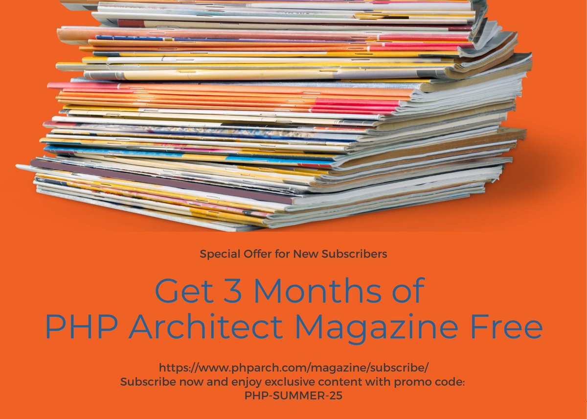phparch's tweet image. The Future of PHP in Your Stack
It’s time to hit the books — or in your case, the magazine.
Sign up now and get 3 months of curated content made for professional PHP developers.

phparch.com/magazine/subsc…

📘 Use Code PHP-SUMMER-25 — stay sharp, stay current.
#CodeSmarter