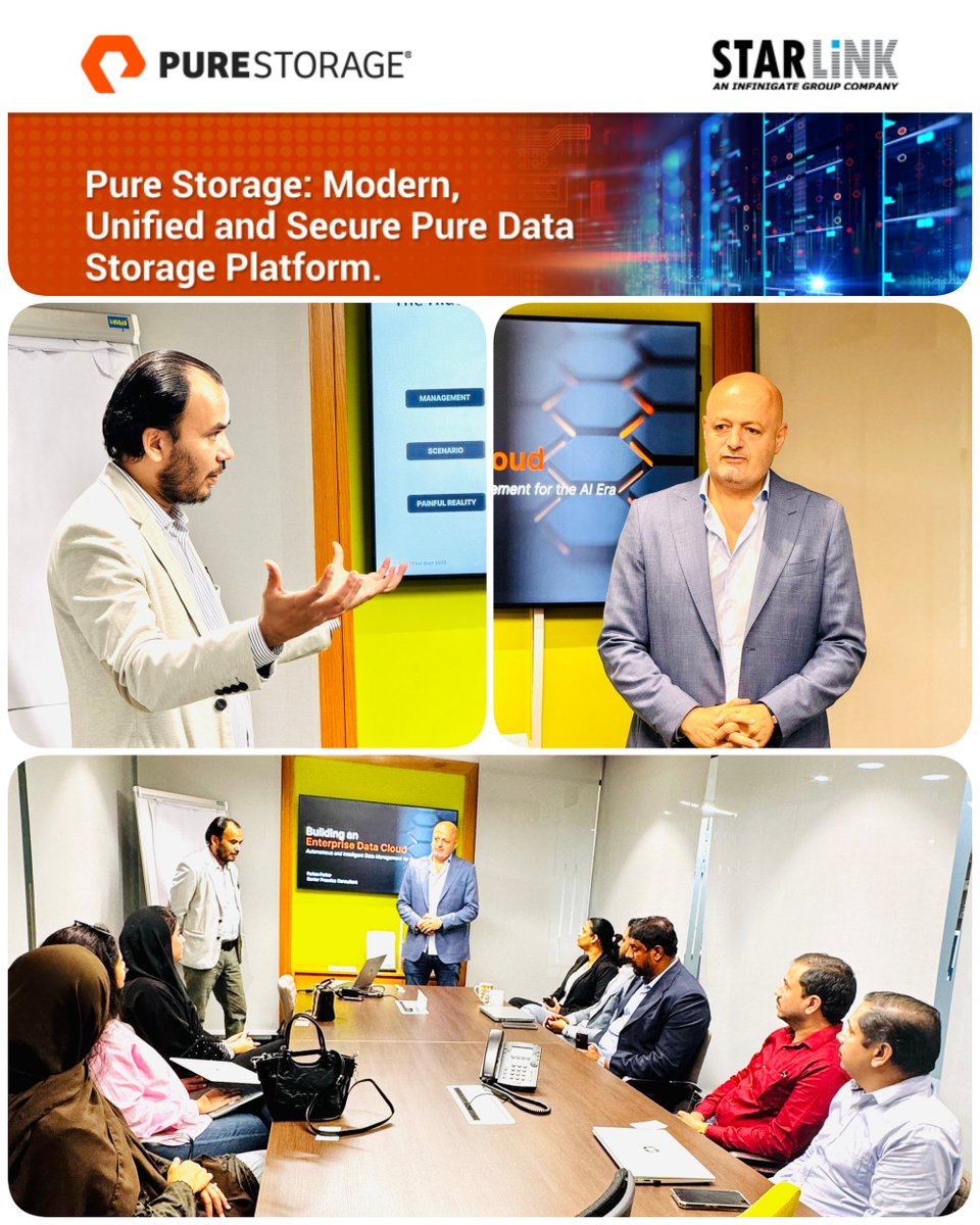 StarLinkVAD's tweet image. A successful day of innovation &amp;amp; collaboration at the @PureStorage Enablement in #Oman!
Thank you #partners who joined us for a deep dive into #PureStorage’s powerful solutions &amp;amp; strategies.
Special thanks to Chadi Imad &amp;amp; Farhan Parkar for leading the day with clarity and vision.