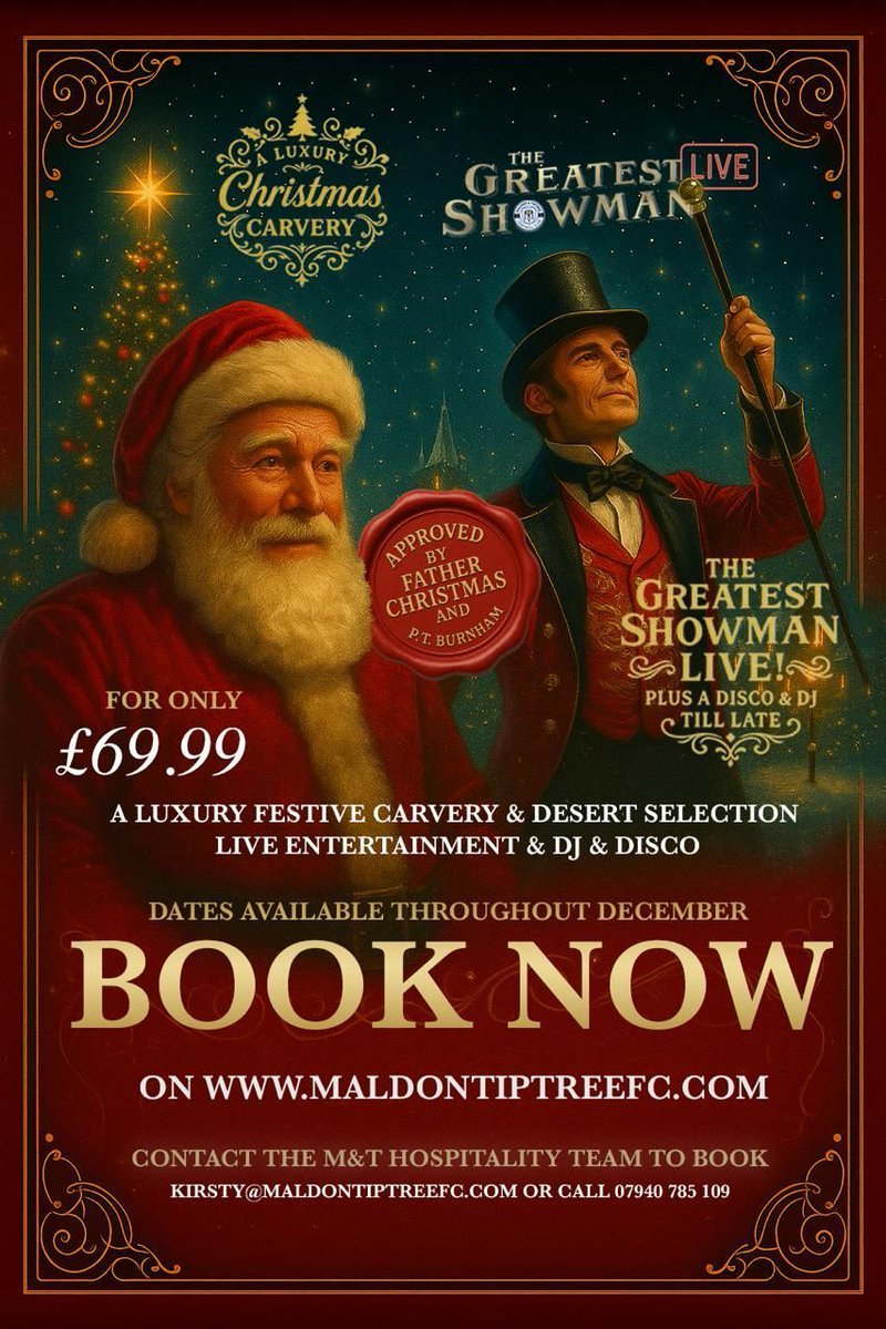 Secure your office Christmas party now with The Greatest Showman live! 🎬🎤

Spots fill fast, so book early to avoid disappointment. We promise it will be one of the most memorable Christmas parties ever, at just £69.99 per person 🎄

Click here to book 👉 tinyurl.com/ujmm3mkz