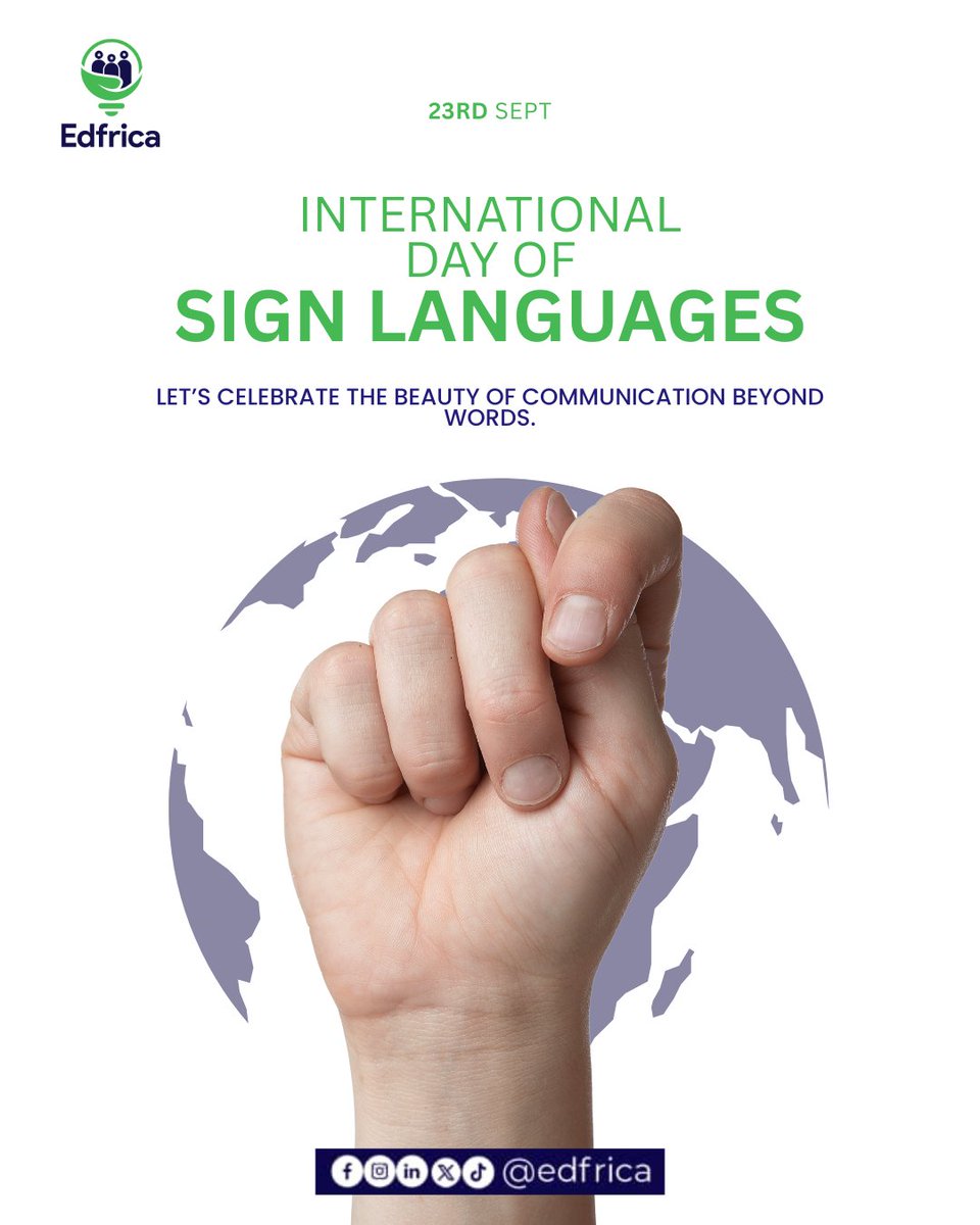 edfrica's tweet image. Today on #WorldSignLanguageDay, we celebrate the power of inclusive communication. At Edfrica, we&apos;re committed to creating a world where every voice is heard. Let&apos;s champion accessibility and celebrate the vibrant culture of the Deaf community!
​#SignLanguage #Edfrica #Inclusion