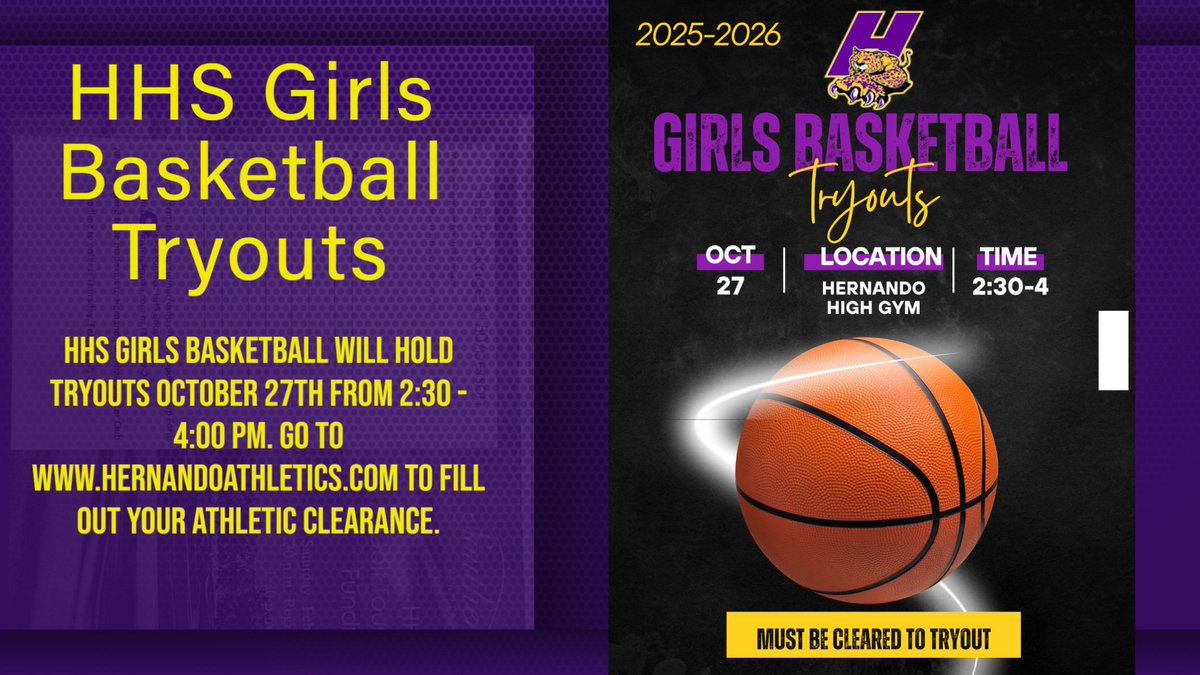 leopardsath's tweet image. HHS Girls Basketball will hold tryouts October 27th from 2:30 - 4:00 pm. go to hernandoathletics.com to fill out your athletic clearance.