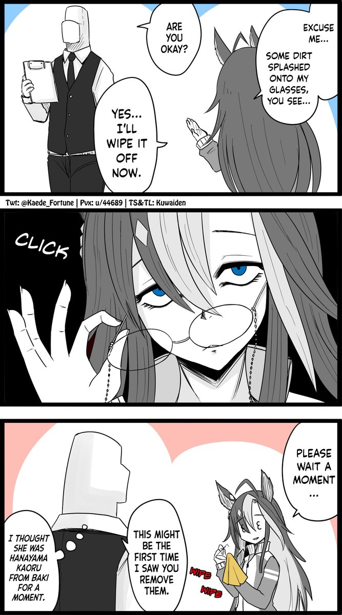 Isn't it just the best thing when girls take their glasses off by <a href="/kaede_fortune/">GNBS</a>  

As a resident glasses enjoyer, I incline to agree

#ウマ娘 #ドリームジャーニー
#Umamusume #ウマ娘英訳 #UmaTranslations