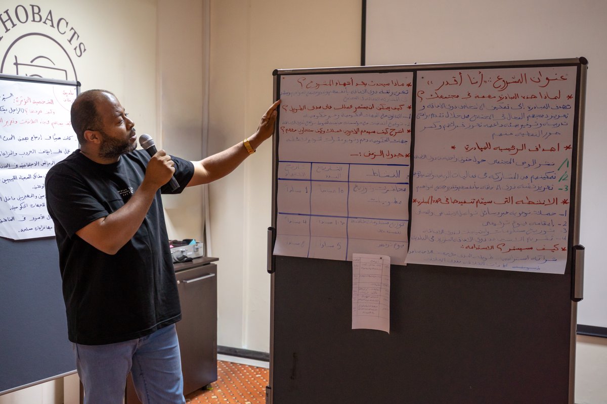 #Libya🇱🇾 On the final day of our 4-day project management training, 24 orgs pitched their projects—16 were selected, from Sports for Development to Inclusive Learning Spaces, boosting social cohesion across 8 municipalities. #Wasla project funded by @GIZ.
