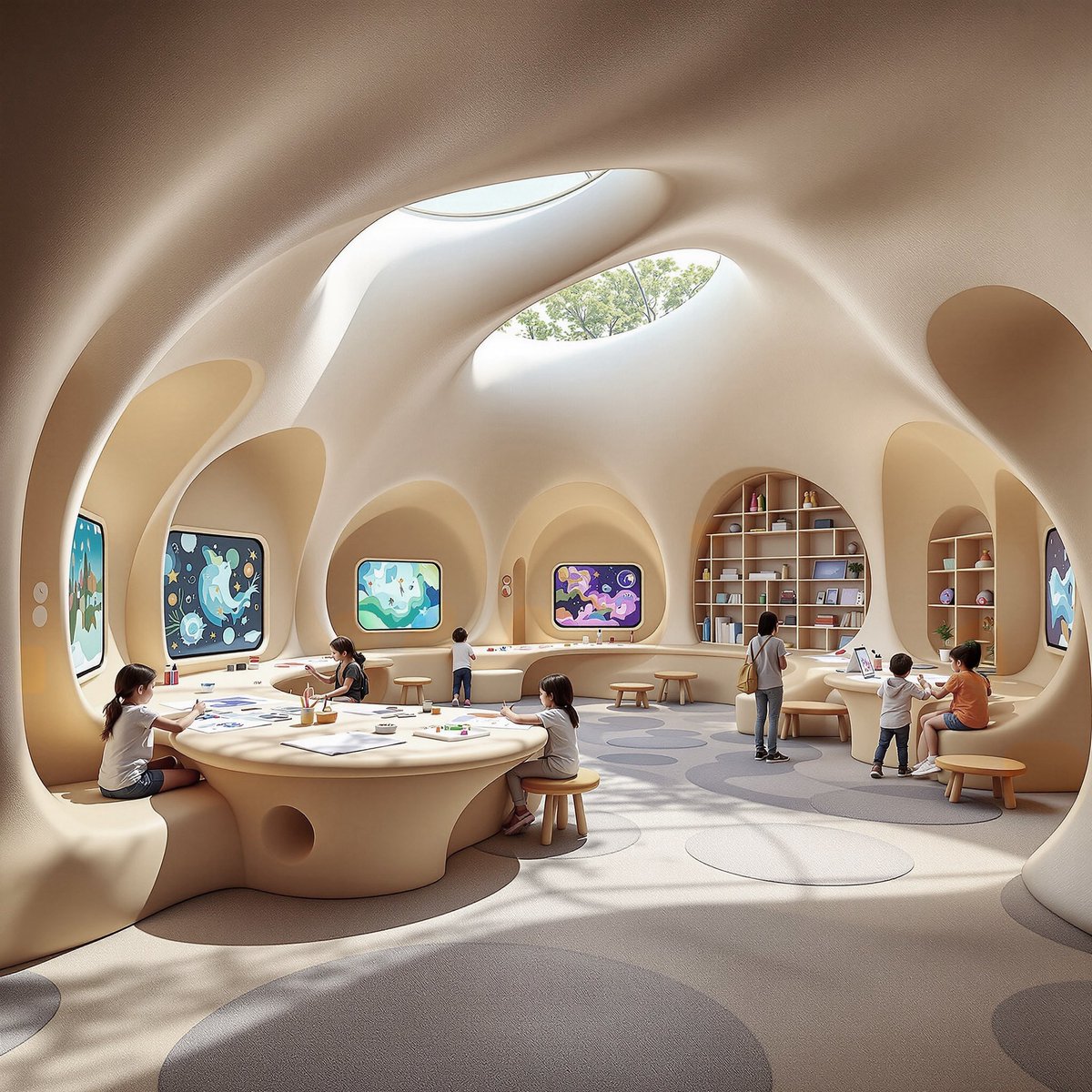JuneLee_Design's tweet image. What if a child&apos;s first world wasn&apos;t a rectangular box? 
Introducing the future kindergarten project: &quot;The First Experience Outside the Box.&quot;
#KindergartenArchitecture #OrganicArchitecture #ParametricDesign #ArchitecturalDesign #InteriorDesign #DesignInspiration