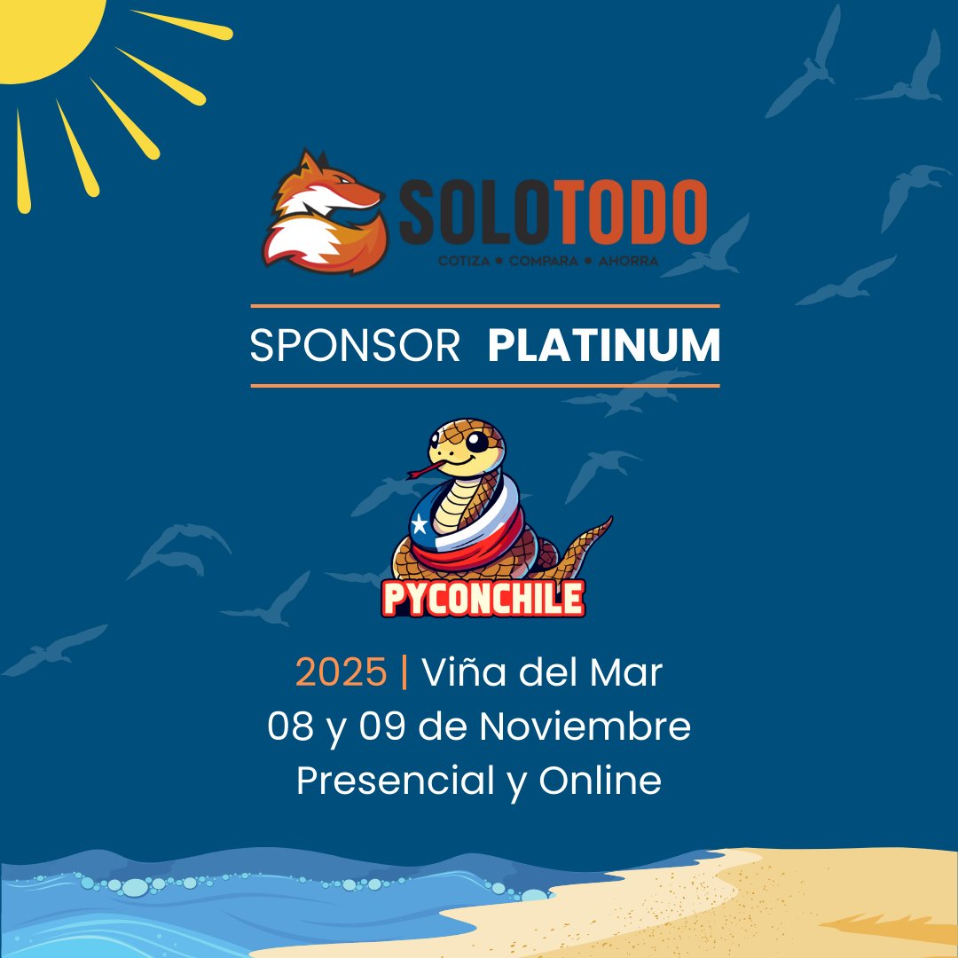 pythonchiledev's tweet image. 🌞🌊 ¡El zorro llega a la costa!
Anunciamos a SoloTodo como Sponsor Platinum de #PyConChile2025 🐍✨
📅 8-9 nov | 📍 Viña del Mar
🤝 Presencial & online
🔗 pycon.cl
#Python #TechCommunity