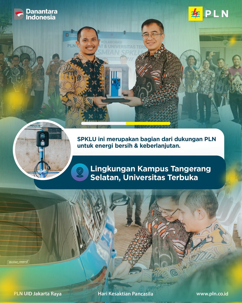SahabatPLNJkt's tweet image. PLN UID Jakarta Raya resmi menghadirkan SPKLU pertama di Universitas Terbuka, Tangerang Selatan. Langkah ini jadi awal baru buat dorong kendaraan listrik makin dekat dengan masyarakat.

#PLNDisjaya #SPKLU #ElectricVehicle #GreenEnergy #TransisiEnergi