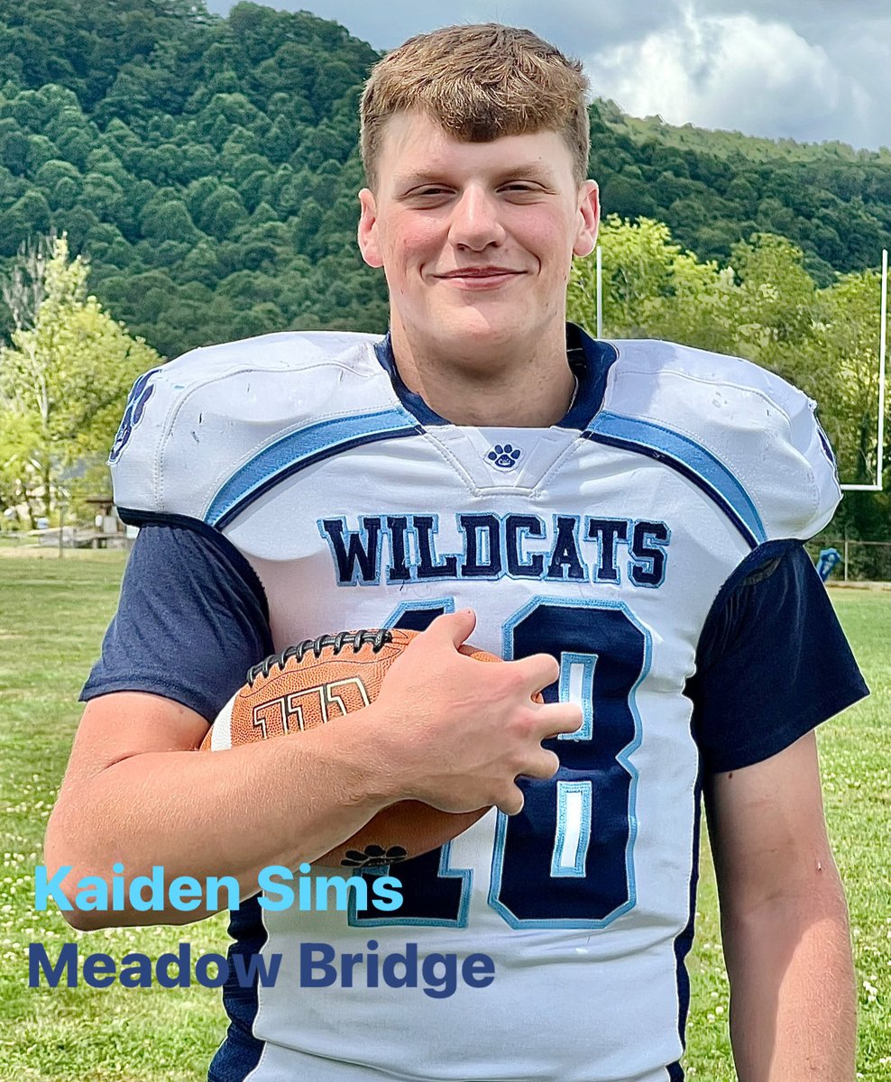 Prep Football 🏈 
Meadow Bridge’s Kaiden Sims was the first area player to run, pass &amp; catch TD in game this season (Summers County). He is approaching a career milestone, 43 yards from 5,000 rush yds (654-4,953-57 TD). He has over 100 yards rushing in 16 straight games
#wvprepfb
