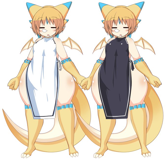 セレちゃんぬは白い服でもいいのではという意見があったので白と紺で並べてみる どっちも良さがありますねぇ🐉 