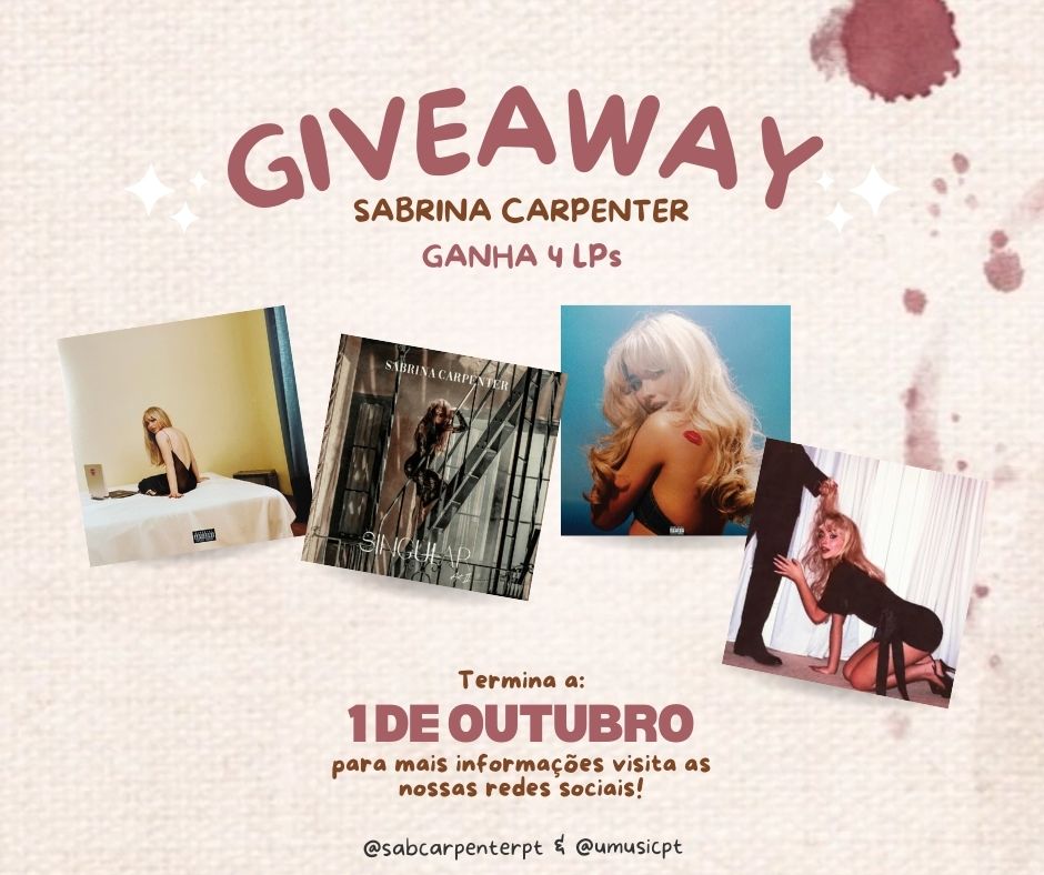 sabcarpenterpt's tweet image. ✨GIVEAWAY ✨
Em parceria com a @umusicpt, temos para ti um prémio de sonho: 4 LPs da Sabrina Carpenter! 💿

Queres ganhar? É simples:
1️⃣ Segue @sabcarpenterpt &amp;amp; @umusicpt
2️⃣ Identifica 2 amigxs nos comentários
3️⃣ Dá RT + like a este post

➡️ Tens até 1 de Outubro para…