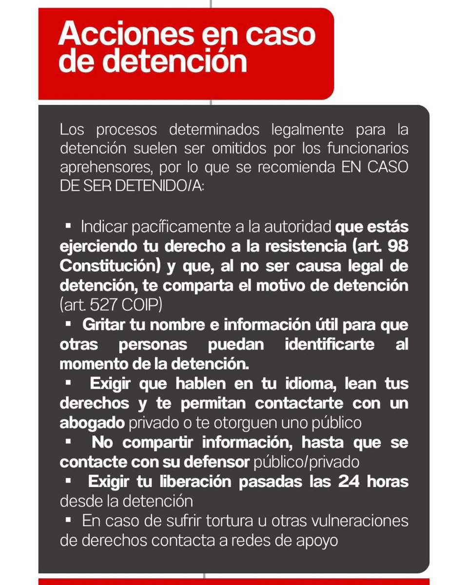 #DefienteTusDetechos | ​El COIP dice que solo pueden detenerte con orden judicial o en delito flagrante. 

¡Conoce tus derechos! 👇

➡️ ​Pide el motivo: Deben decirte por qué te detienen y no puede pasar de 24 horas. ⏳
➡️ ​Pide un abogado: Tienes derecho a hacer una llamada. 📞
