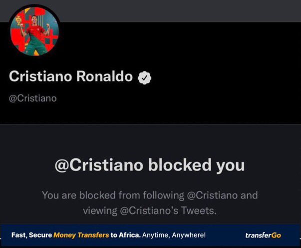 Cristiano Ronaldo blocked how I wan take chop now 😢