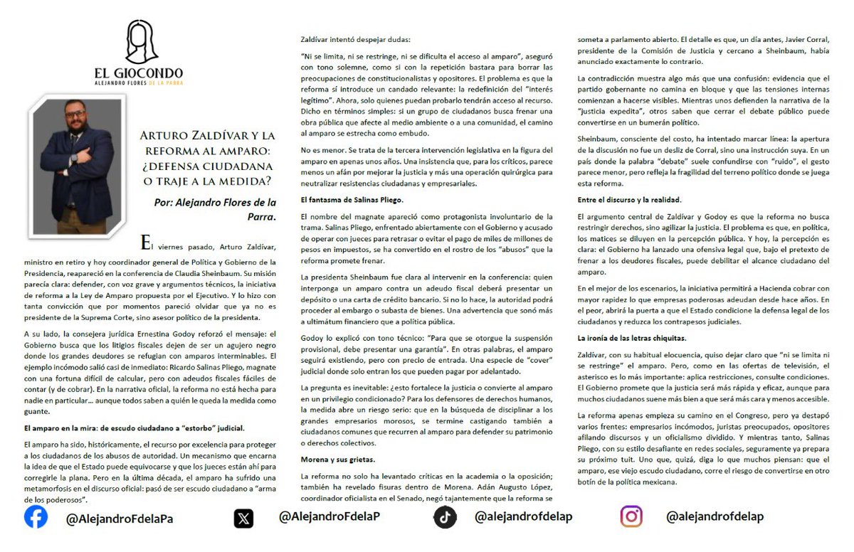 El regreso de Arturo Zaldívar a la palestra política no pasó desapercibido: reapareció en la conferencia de Claudia Sheinbaum para defender la polémica reforma a la Ley de Amparo. Entre promesas de agilizar la justicia y advertencias a los deudores fiscales —con Ricardo Salinas