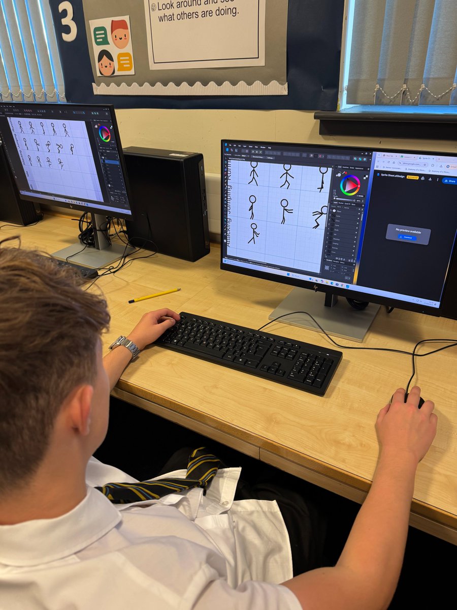 CHS_BusComp's tweet image. 🎨👾 Today in class we learned how to use sprite sheets to bring characters and animations to life! Pupils explored how game designers make smooth movements with just one image. #GameDesign #Sprites #learntocode @clydebankhigh