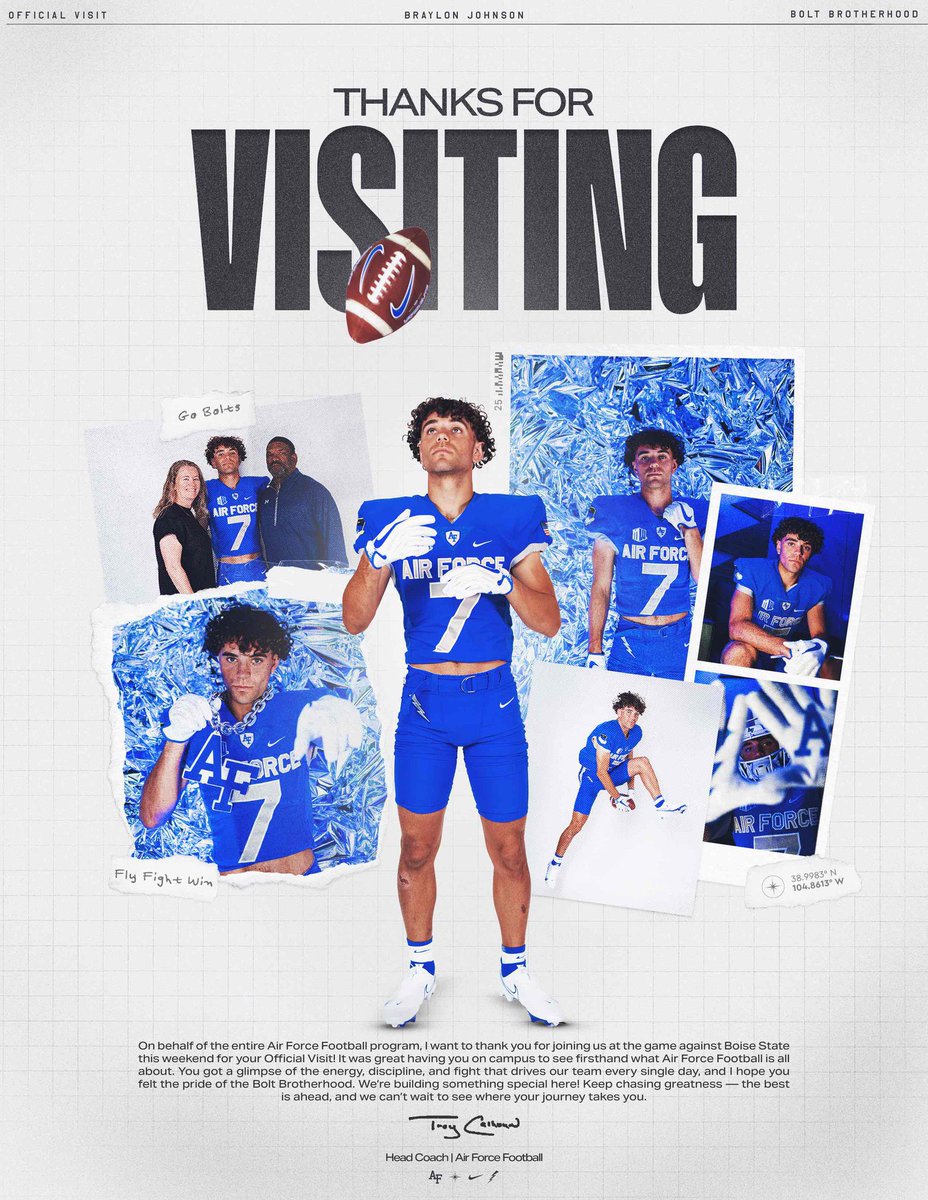 Such a great experience. Impressed by the facilities but even more by the people. Thank you for the invite <a href="/AF_Football/">Air Force Football</a> <a href="/AF_FBRecruiting/">Air Force Football Recruiting</a> <a href="/jake8shakes/">Coach Jake Campbell</a> <a href="/CoachLamAF/">Ken Lamendola</a> <a href="/CoachTCalhoun/">Troy Calhoun</a> #OV #boltbrotherhood #FlyFightWin ⚡️