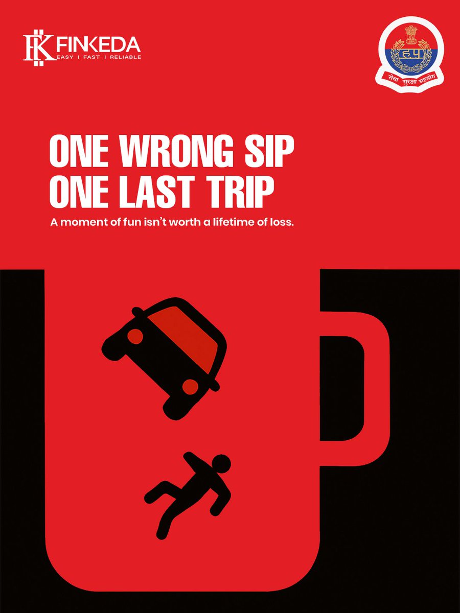 One wrong sip can become your last trip.
A moment of fun isn’t worth a lifetime of loss, for you or for others on the road.

Stay safe. Don’t drink &amp; drive. 
.
.
.
#DriveSafe #SayNoToDrunkDriving #Gurugram #Traffic #Police #OneWrongSip