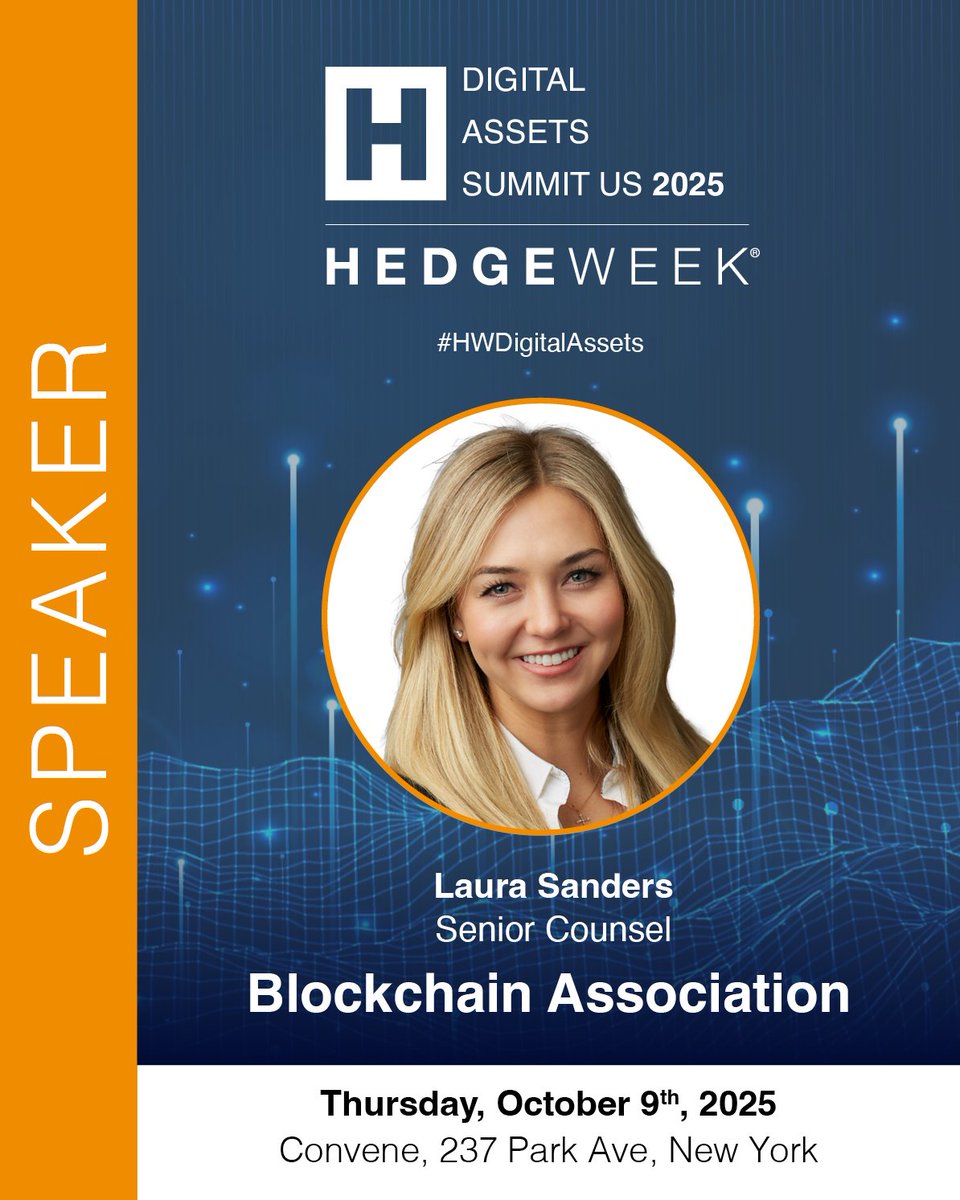 BlockchainAssn's tweet image. BA&apos;s Laura Sanders will speak at the @Hedgeweek Digital Assets Summit in NYC on Oct 9 on the panel &quot;Regulation Rewritten: Shaping the Future of Digital Asset Management,&quot; alongside BA member @CraigSalm @Grayscale 

More info here: events.hedgeweek.com/hedgeweek-digi…
#HWDigitalAssets