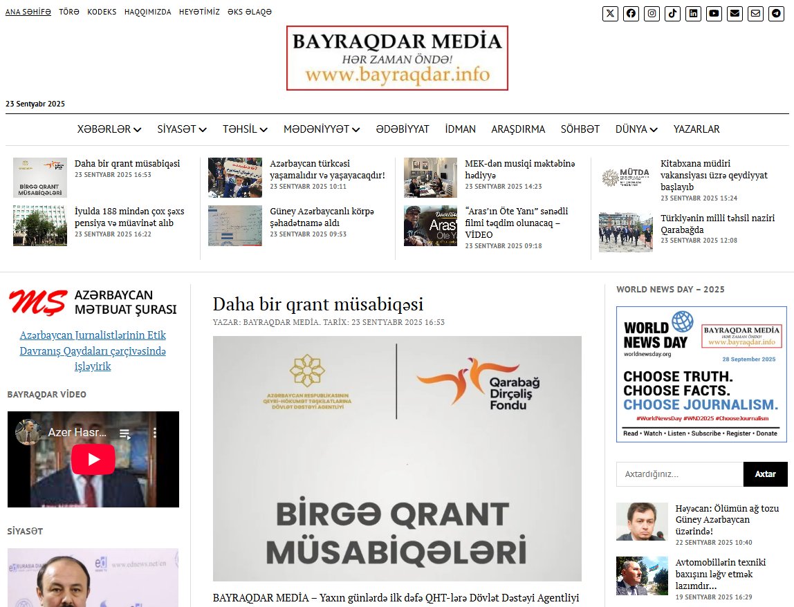 BAYRAQDAR MEDİA is proudly taking part in the <a href="/WorldNewsDay25/">World News Day</a> campaign. #WorldNewsDay #WND2025 #ChooseJournalism