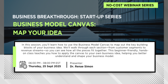 NorthTexasSBDC's tweet image. Business Model Canvas: Map Your Idea Online Webinar

Thursday, September 25, 6:00-8:00pm EDT

sba-vboc.ecenterdirect.com/events/37026

#SBA #VBOC #smallbusiness #veteran #entrepreneurs #business #model #planning #startup #training