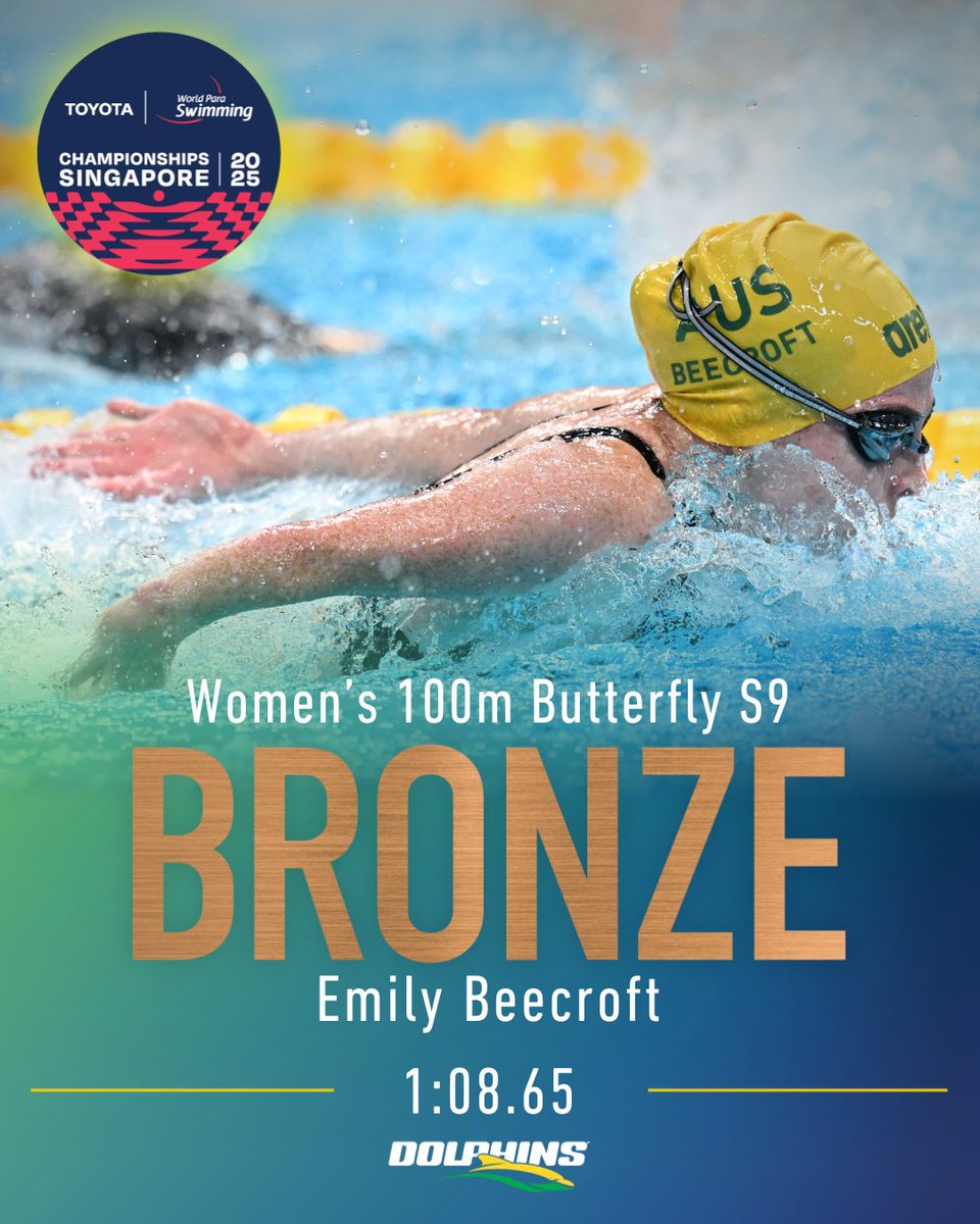 BRONZE FOR BEECROFT 🥉🦋

With less than a second between the first and third place, the women’s 100m butterfly S9 final was as close as they get!

Smashed it Em 👏👏

📸 Delly Carr