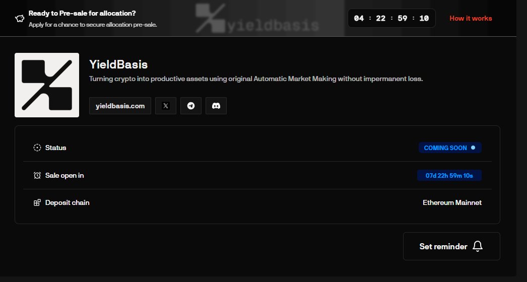 【美国合规所海妖下场做Lauchpad 速度！】

 <a href="/krakenfx/">Kraken</a> &amp; <a href="/legiondotcc/">LEGION</a>  合作第一个项目
<a href="/yieldbasis/">yieldbasis</a>  4天后开打，现已开放注册

流程如下：

1️⃣用邮箱或者X账号直接登录
legion.cc/?homie=9QRY3J28

2️⃣登录之后做几个简单问答，无非就是非美国人，投资金额年收入多少之类的

3️⃣进行kyc