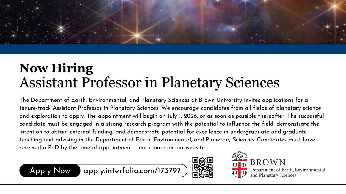 We're hiring an Assistant Professor in Planetary Sciences! Please help us spread the word! 
✨ apply.interfolio.com/173797