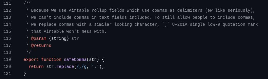 data_cyborg's tweet image. Replacing commas in strings with a lookalike, for security reasons
 #programminghorror
 #meme