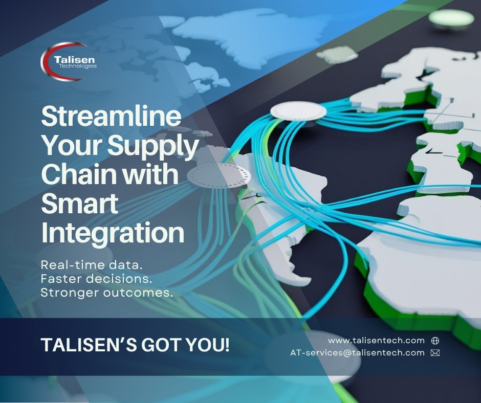 TalisenTech's tweet image. Enhance your supply chain&apos;s efficiency with Talisen&apos;s Digital Integration. Access real-time data for informed decision-making and reduced time to market. #DigitalIntegration #SupplyChainSolutions tinyurl.com/AT-services