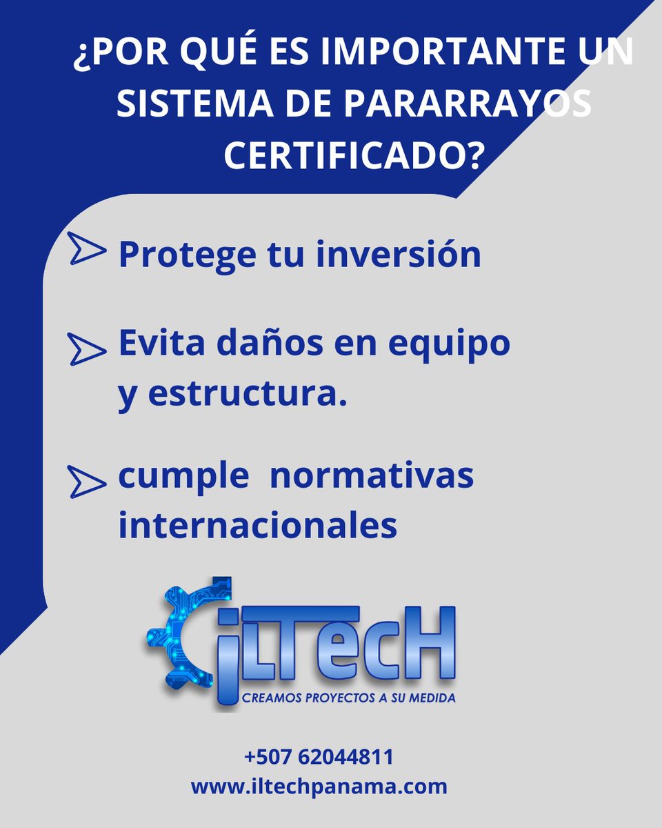 iLTech_panama's tweet image. ⚡ Un sistema de pararrayos certificado:
✅ Protege tu inversión
✅ Evita daños en equipos
✅ Cumple normativas internacionales
En ILTECHPANAMA diseñamos, instalamos y certificamos tu sistema.
📞 +507 6204-4811
#ILTECHPANAMA #Pararrayos #EnergíaSegura