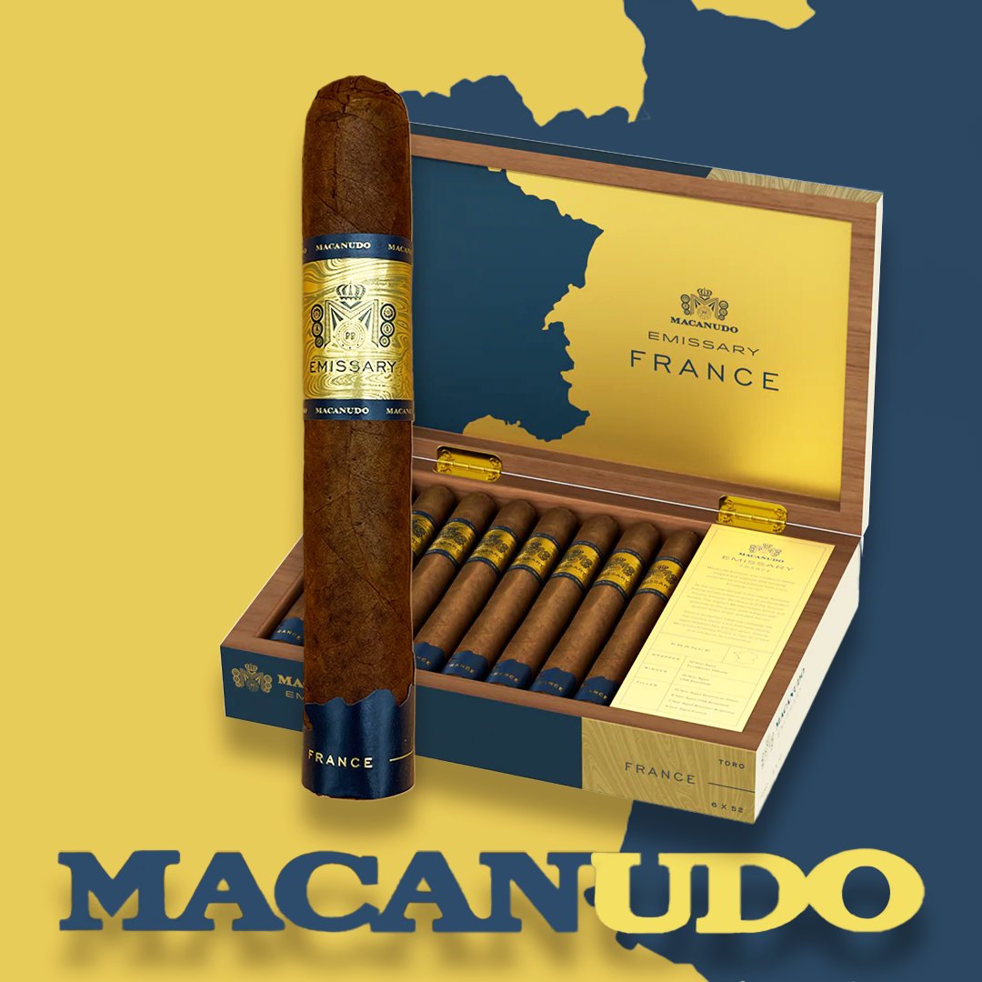 The Macanudo Emissary France brings you a fun mix of rare tobaccos from five countries, aged 4 to 10 years. Inspired by salty sea breeze and berry flavors, it offers a smooth, unique smoking experience that's simply delightful!

jackschwartz.com/collections/ma…