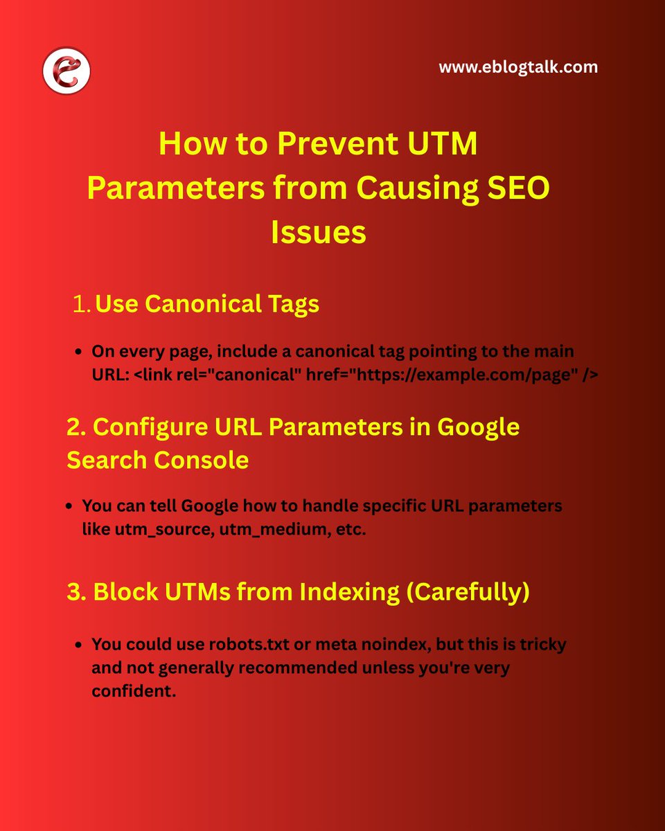 eblogtalk's tweet image. Why UTMs are Giving Your Websites Duplicate URLs?

#SEO #TechnicalSEO #UTMTracking #DuplicateContent #CanonicalURLs #GoogleSearchConsole #Analytics #SEOTips #DigitalMarketing #CrawlBudget