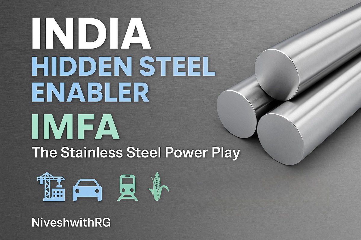 🇮🇳 India stainless steel demand will cross 𝟲.𝟱 𝗺𝗶𝗹𝗹𝗶𝗼𝗻 𝘁𝗼𝗻𝗻𝗲𝘀 𝗯𝘆 𝟮𝟬𝟯𝟬.
Only 𝗼𝗻𝗲 𝗰𝗼𝗺𝗽𝗮𝗻𝘆 is in the perfect spot to benefit.

It is not Tata or Jindal.

It is 𝗜𝗠𝗙𝗔 (Indian Metals &amp; Ferro Alloys).
Here’s the story in simple words 👇