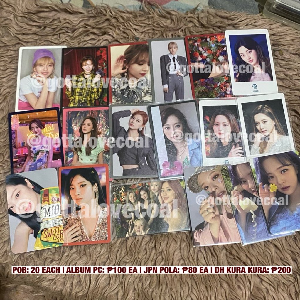 wts lfb kpop pc ୭ ˚. ᵎᵎ  #SellsByGottalove 

୭ ★ Twice photocards pc — PAYO or 1 week dop with 50% dp non refundable)
୭ onhand and ready to ship 🚢       
୭ ★ dm/reply if inch
୭ lmk if inch for sets!

t. Jeongyeon dahyun jihyo tzuyu twice photocard polaroid pob album kurakura
