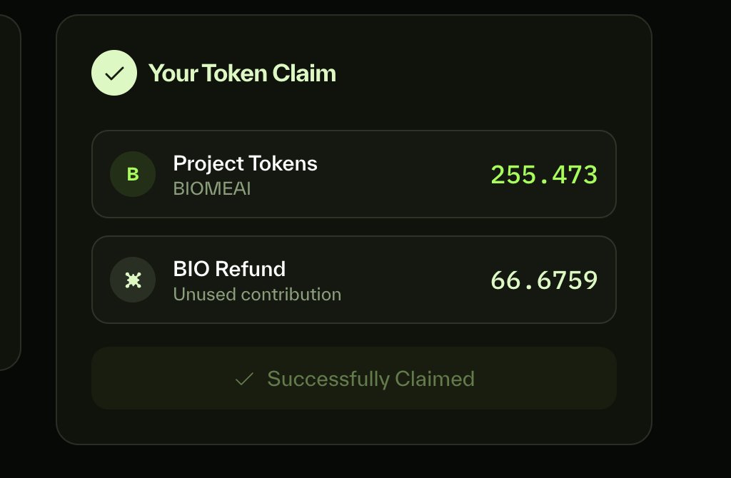 🚀 Claim token $BIOMEAI
✨ Coca được 225 $BIOMEAI
Mọi người claim được bao nhiêu rồi? 🤔
Dù không nhiều nhưng vẫn phải gửi lời cảm ơn team <a href="/BioProtocol/">Bio Protocol</a> 🙌💙