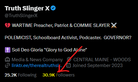 TruthSlingerX's tweet photo. .
Grown over 1,000 followers since Saturday.
The fire is lit... there will be no stopping it now... 🔥
#MaineRising #Maine #MEpolitics #MainePolitics
Let's make it 31K people... forward ⏩ https://t.co/lL1YJfCCqQ