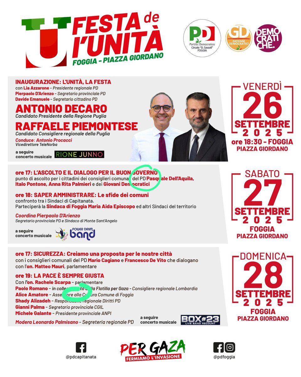Festa de l'Unita' Foggia, piazza Umberto Giordano. 
Vi aspettiamo