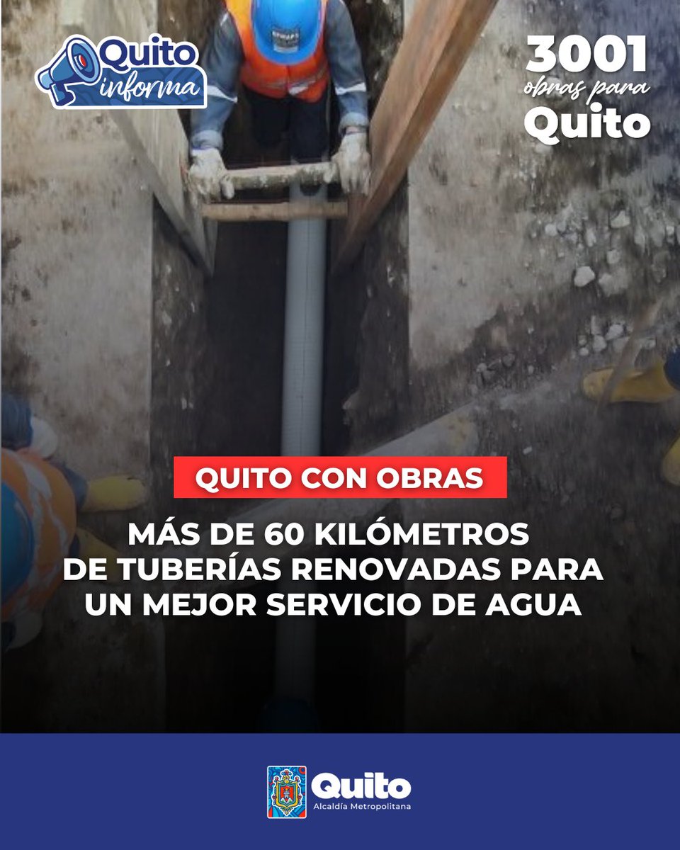 💧 #AguaDeQuito | La Empresa de Agua Potable avanza con el reemplazo de tuberías antiguas de asbesto cemento por modernas tuberías de PVC en distintos sectores de la capital.

¿Cuáles son los sectores beneficiados? 👉  lc.cx/93IZfQ 

#QuitoRenace