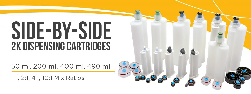 techconsystems's tweet image. INTRODUCING Techcon Side-by-Side (#SBS) Dispensing Cartridges -  50 ml, 200 ml, 400 ml, 490 ml, in standard mixing ratios of 1:1, 2:1, 4:1, and 10:1, A-System and B-System Outlets, made of Polypropylene (PP). LEARN MORE: hubs.la/Q03Ktt1H0