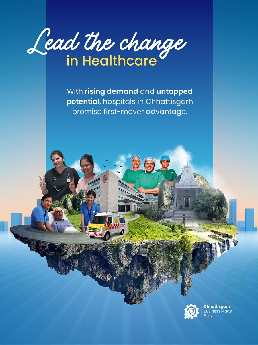 InvestCG_India's tweet photo. Chhattisgarh’s rising healthcare demand & untapped potential makes it a hotspot for hospitals.
Be a first-mover & lead the state’s healthcare growth!
Centrally located & bordering 7 states, access patients from across India. 🏥
#CGBusinessEasy #CGCareConnect https://t.co/hjWjtHNuGI