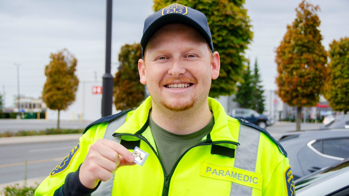 There's Frontenac Paramedic Davis with a new Stork pin. Pins are awarded to paramedics who help mothers and families deliver babies-in-a-hurry out of hospital. It’s a great day to start a new life!

Well done, Davis!