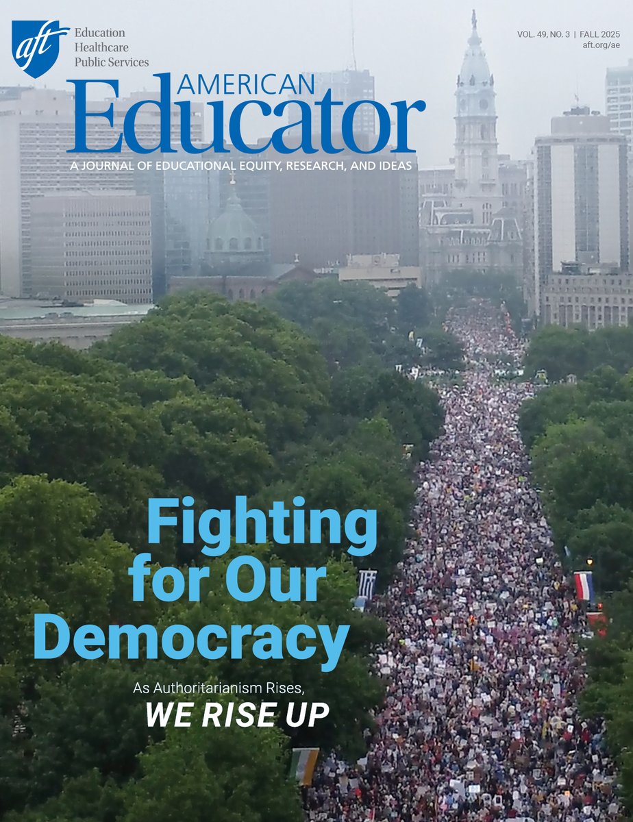 AFTunion's tweet image. New issue of #AmericanEducator out now!
Inside: @rweingarten on why fascists fear teachers, @ruthbenghiat on defending democracy from authoritarianism, Oscar Westlund on combating disinformation, &amp;amp; members’ stories of standing up to Trump admin cuts. aft.org/ae/fall2025