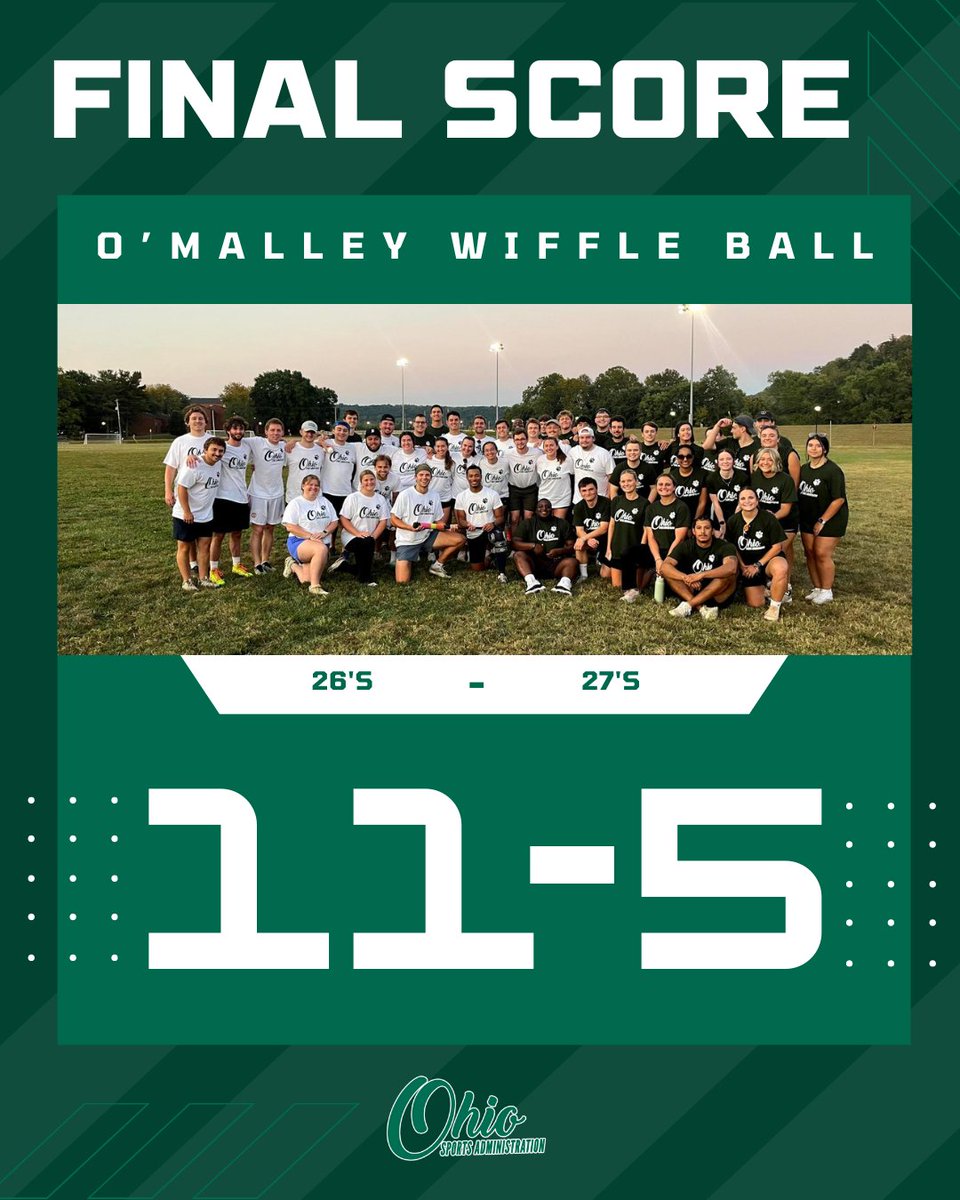 OhioUSportsAd's tweet photo. The O'Malley 2025-2026 season continues! After a hard-fought wiffle ball competition, the 26's came away with the win to move to 2-0. Thank you to @precisionimprint for providing our 2025 O'Malley shirts! We appreciate your support of Ohio Sports Administration.
#OHIOFamily 😼 https://t.co/hQUrrOrTMk