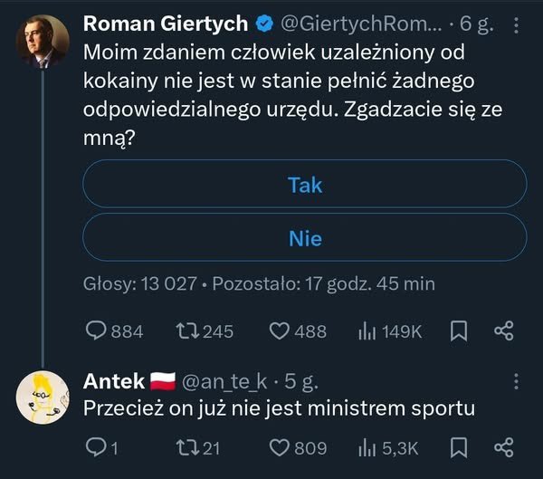 Szach i mat 😂 Kóń dostał w papę i zderzył się z prawdą. Brawo <a href="/an_te_k/">Antek 🇵🇱</a> 🔥