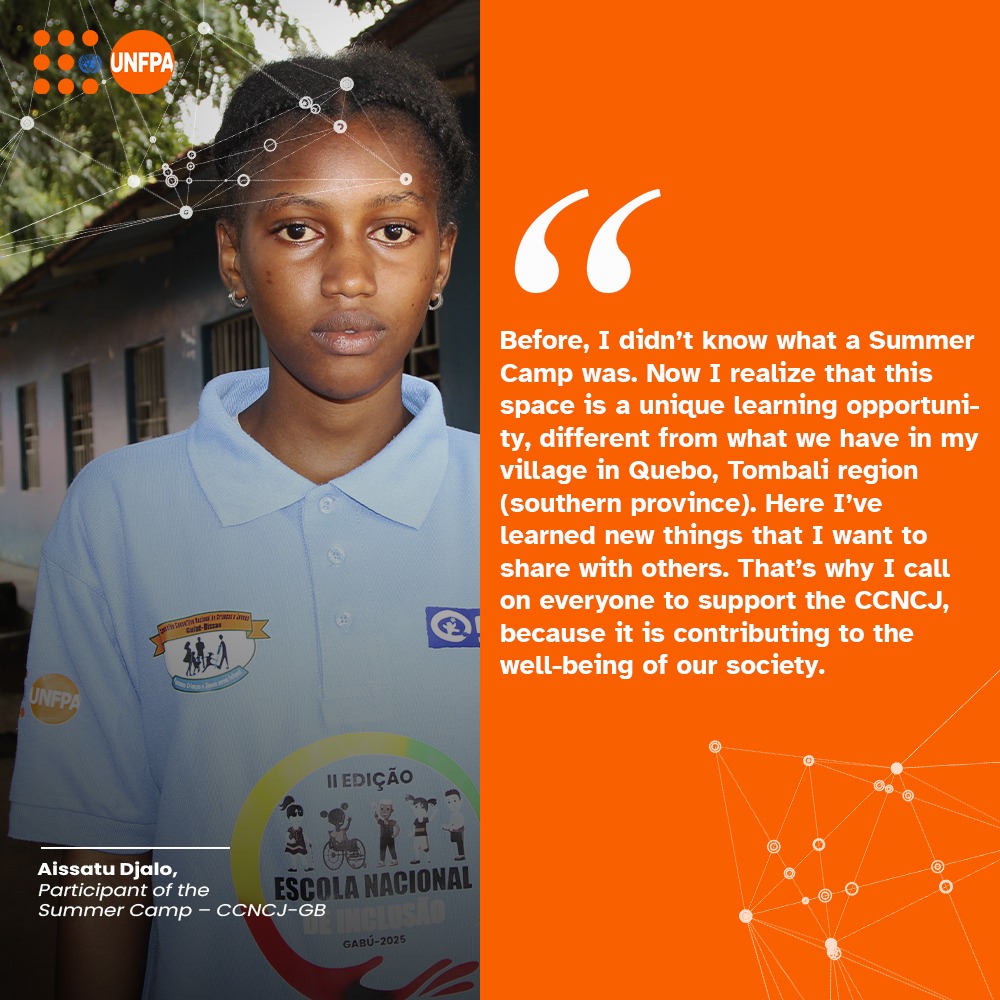 Aissatu Djalo highlighted the CCNCJ-GB Summer Camp as a unique learning space. She wants to share what she learned and encouraged support for CCNCJ’s work in improving society.

#Youth2030 
#Youth 
#PutYoungPeopleFirst 
#YouthNow 
#YouthLead